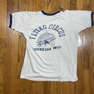 Vintage Flying Circus Barnstormer Ringer shirt 60s 70s Waukesha Wisconsin